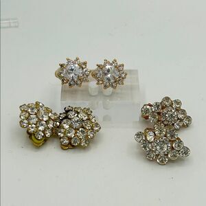 Set of three vintage Crystal Sparkle Glam Earrings Sets - Unsigned